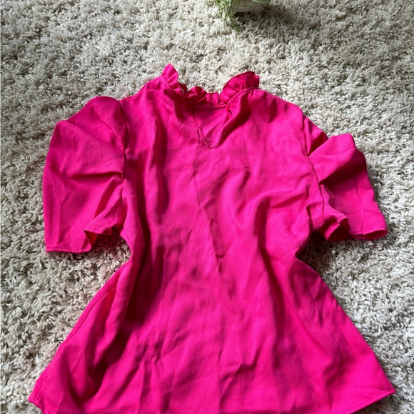 Tops - hot pink short sleeve turtleneck frilly evening going out women’s blouse…